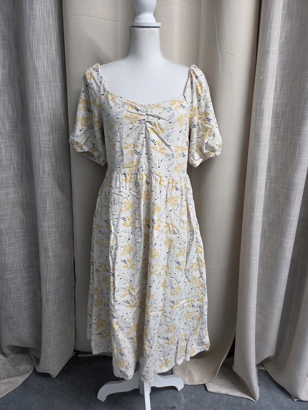 A.N.A Square-Neck Midi Dress Cream Cottagecore Sun-Kissed Pastel Whimsy Size M